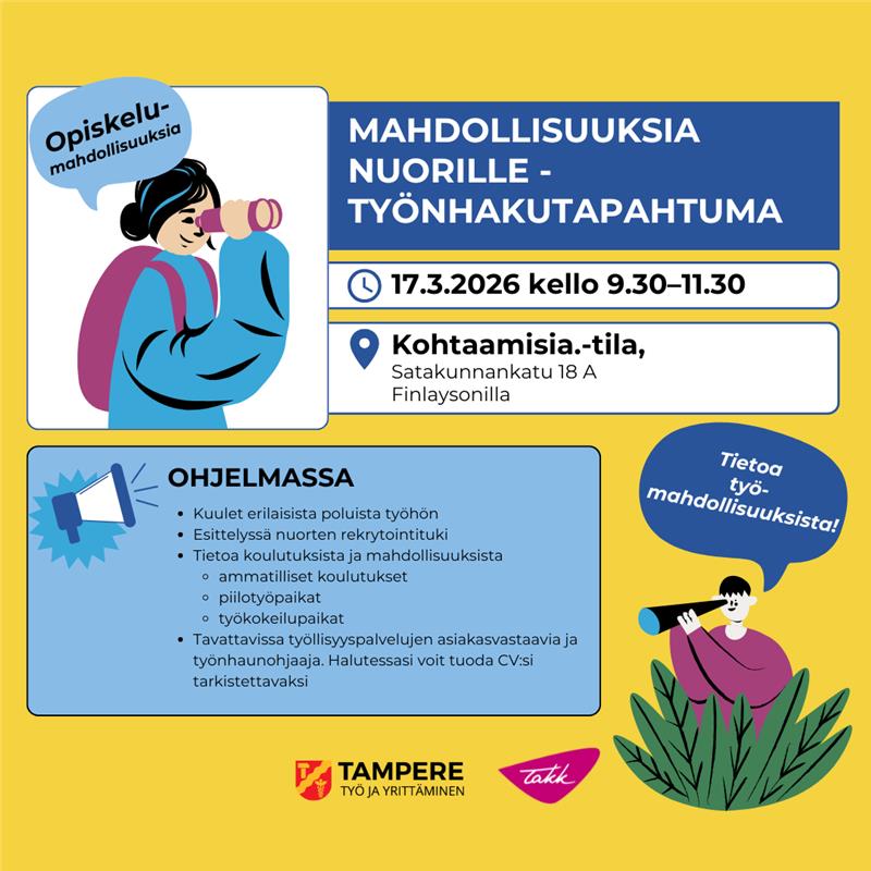 Kuvan tiedot lukevat tekstissä. Kuvassa henkilö katsoo kiikareilla.